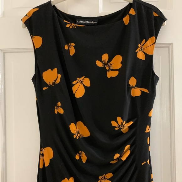 Black dress with amber flowers - Picture 1 of 5